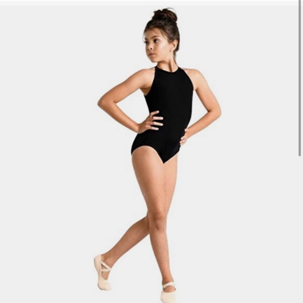 DANZMOTION Girls Black plush halter leotard